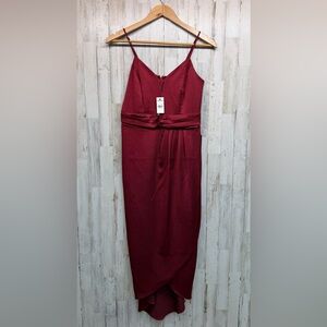 Express NEW Ruched Tulip Hem Cocktail Midi Tank Dress Burgundy Red Sz S